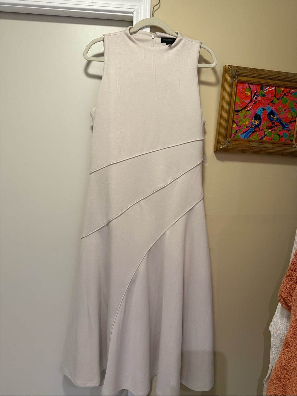 Donna Karan Cream Sleeveless Midi Dress with Panel Detailing